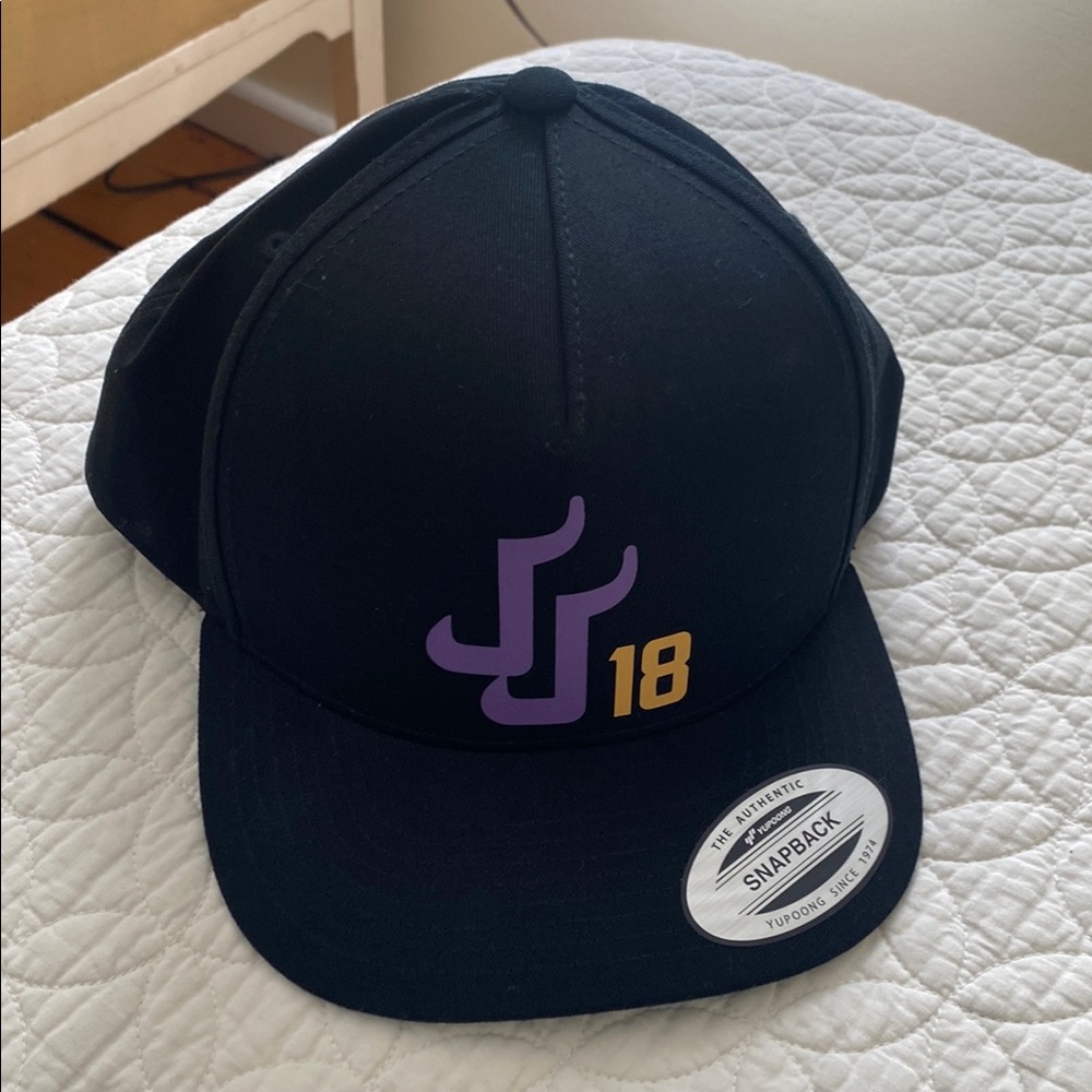 BNWT Vikings Justin Jefferson Black Snapback Cap with Purple and Gold Logo